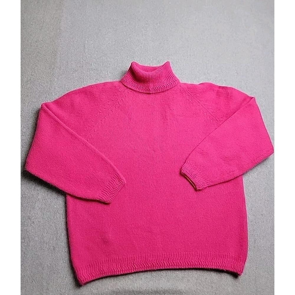 Chaus Turtleneck Sweater Womens Pink Lambswool Angora Blend Fuzzy Knit Raglan